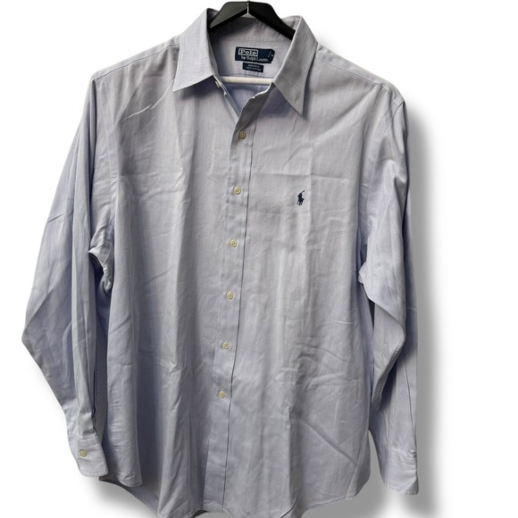 Polo Ralph Lauren Andrew Men's 17.5 34/35 Light Blue Striped Button‎ Down Shirt - Picture 11 of 12